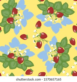 Geometric seamless pattern - strawberry bush on a yellow background