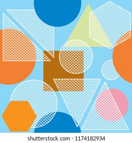 Geometric seamless pattern with striped and circles. Trendy memphis style background