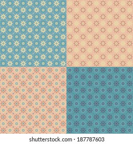 Geometric seamless pattern. Structure of stars and circles. Set of four color options. Vector.