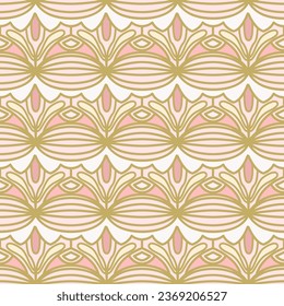 Geometric seamless pattern with stylized floral motif - hand drawn vector illustration. Flat color design.