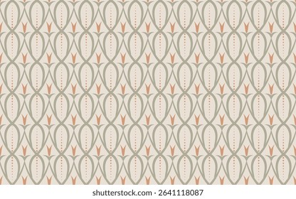 Geometric seamless pattern with stylized floral motif. Subtle background in nuetral colors in classic damask or Art Nouveau style for textiles, wallpaper, or stationery.