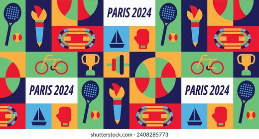 Geometric seamless pattern for summer sports competitions. Paris 2024. Vector illustration.