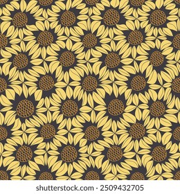 Geometric seamless pattern with sunflowers - hand drawn vector illustration.