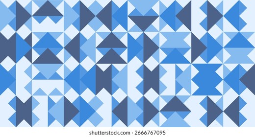Patrón geométrico sin fisuras en estilo suizo. Fondo Abstractas con triángulos. Azul Monocromo Diseño de Formas geométricas simples en estilo Bauhaus. Ilustración vectorial.