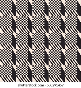 Geometric seamless pattern with tiles striped complex shape.Monochrome simple background.Vector illustration