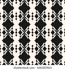 Geometric seamless pattern in traditional style. Tribal ethnic motif. Black and white ornament with crossing shapes, lines, rhombuses. Modern abstract texture. Repeat monochrome design. Stock vector