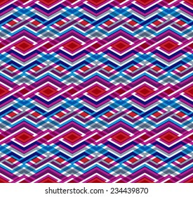 Geometric seamless pattern with transparent impose rhombs, endless ethnic vector background. Never-ending colorful decorative composition.