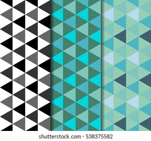 Geometric seamless pattern with triangle. Repeating abstract vector background with monochrome and color style.