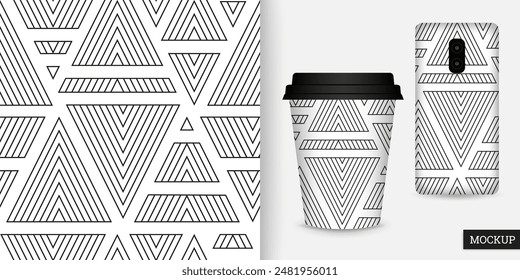 Geometric seamless pattern with triangles. Black and white abstract background with geometric shapes. Repeating texture. Monochrome ornament. Vector illustration. Design for textile, paper, wallpaper.