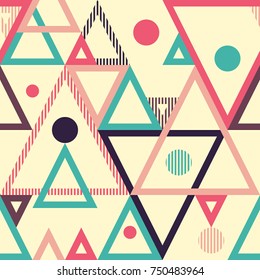 Geometric seamless pattern with triangles and circles.