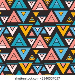 Geometric seamless pattern with triangles - hand drawn vector illustration. Flat color design.