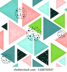 Geometric Seamless Pattern of Triangles in Pastel Colors. Vector Watercolor Style