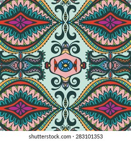 Geometric seamless pattern. Tribal ethnic Arabian ornament. Fashion repeating texture, hand drawn artwork vector illustration.