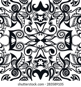 Geometric seamless pattern. Tribal ethnic Arabian ornament. Fashion repeating texture, hand drawn artwork vector illustration. Black and white