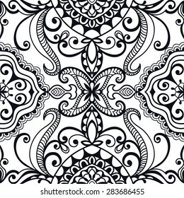 Geometric seamless pattern. Tribal ethnic Arabian ornament. Fashion repeating texture, hand drawn artwork vector illustration. Black and white