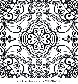 Geometric seamless pattern. Tribal ethnic Arabian ornament. Fashion repeating texture, hand drawn artwork vector illustration. Black and white