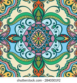 Geometric seamless pattern. Tribal ethnic Arabian ornament. Fashion repeating texture, hand drawn artwork vector illustration.