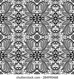 Geometric seamless pattern. Tribal ethnic Arabian ornament. Fashion repeating texture, hand drawn artwork vector illustration. Black and white