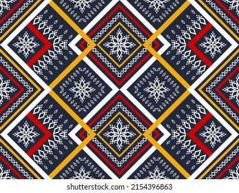 Geometric seamless pattern in tribal. Fabric ethnic flower pattern. Design for background, wallpaper, vector illustration, fabric, clothing, carpet, textile, batik, embroidery.