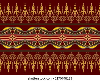 Geometric Seamless Pattern with Tribal Shape. Designed in Ikat, Boho, Aztec, Folk, Motif, Thai, Luxury Arabic Style. Ideal for Fabric Garment, Ceramics, Wallpaper. Vector Illustration