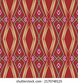 Geometric Seamless Pattern with Tribal Shape. Designed in Ikat, Boho, Aztec, Folk, Motif, Thai, Luxury Arabic Style. Ideal for Fabric Garment, Ceramics, Wallpaper. Vector Illustration