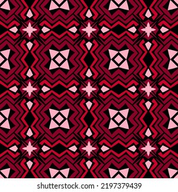 Geometric Seamless Pattern with Tribal Shape. Pink Red Pattern designed in Ikat, Aztec, Moroccan Thai, Luxury Arabic Style. Ideal for Fabric Garment, Ceramics, Wallpaper. Vector Illustration