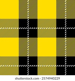 Geometric seamless pattern, understated checkered tartan design with vivid yellow and black colors