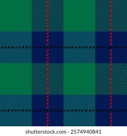 Geometric seamless pattern, understated checkered tartan design with desatured green and blue colors