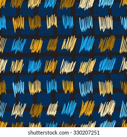Geometric seamless pattern. Uneven interesting structure squares, bars, spots and lines, drawn by hand. For packaging design, background, wallpaper, fabrics, textiles.