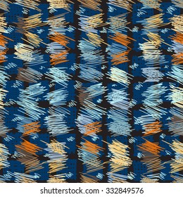 Geometric seamless pattern. Uneven interesting structure squares, bars, spots and lines, drawn by hand.