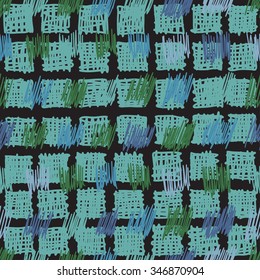 Geometric seamless pattern. Uneven interesting structure squares, bars, spots and lines, drawn by hand. To design the background wallpaper, packaging, textiles, fabrics.