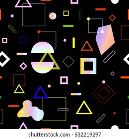 Geometric seamless pattern with various shapes and forms . Vector graphics.