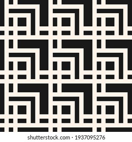 Geometric seamless pattern. Vector abstract texture with squares, lines, grid, net, lattice. Simple modern black and white background. Stylish monochrome ornament. Repeat design for tileable print