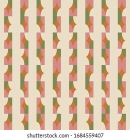 Geometric seamless pattern. Vector background with simple shapes like semi cirles and squares in neutral muted pastel colors.