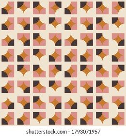 Geometric seamless pattern. Vector background with simple shapes like semi cirles and squares in neutral muted pastel colors.