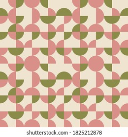 Geometric seamless pattern. Vector background with simple shapes like semi cirles and squares in neutral muted pastel colors.