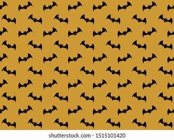 Geometric seamless pattern. Vector Halloween orange background with many flying bats