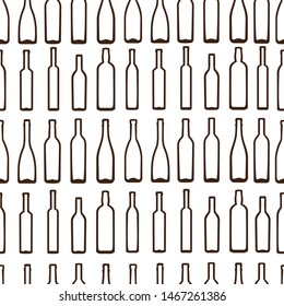 Geometric seamless pattern, vector image of bottles and vessels for drinks