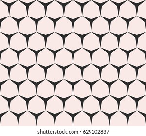 Geometric seamless pattern, vector monochrome texture with simple geometrical shapes, triangles, hexagons. Illustration of angular mesh, regular grid, repeat tiles. Design for prints, decor, furniture