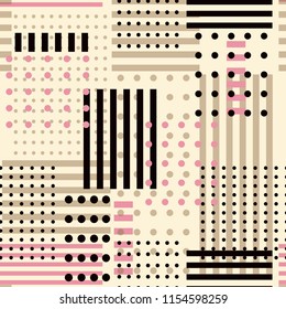 Geometric seamless pattern in vector polka dots mix with stripe design for fashion,fabric, and all prints on light pink background color.