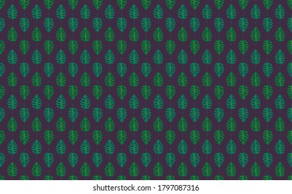 Geometric seamless pattern with vertical rows of monstera tropical leaves with veins. Repeat symmetrical botanical pattern. Vector illustration.
