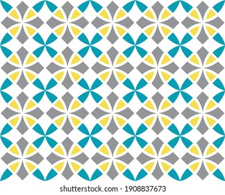 Geometric seamless pattern. Vintage textures. Abstract seamless arabesque vector pattern. Color ornament. Gray, yellow, blue trend colors on white background. Simple design fabric, textile, wrapping