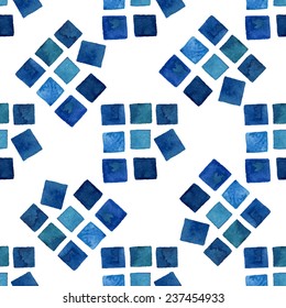 Geometric seamless pattern. Watercolor geometrical shapes, ink. 