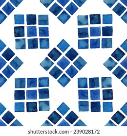 Geometric seamless pattern. Watercolor geometrical shapes, ink. 