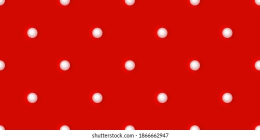 Geometric Seamless Pattern with White Beads on a Red Background. Pattern with lots of white balls. Design Template for Packaging, Cards, Holiday Decoration, Textile, Wallpaper, Interior. 3d Vector