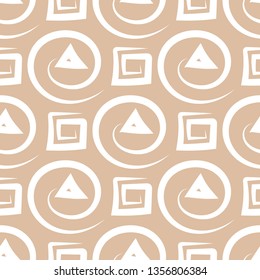 Geometric seamless pattern. White design on brown beige background