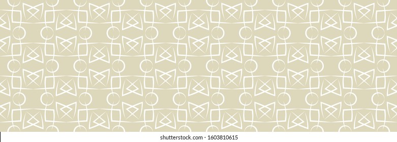 Geometric seamless pattern. White design on long olive green background. Vector illustration