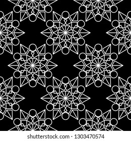  Geometric seamless pattern. White on black background