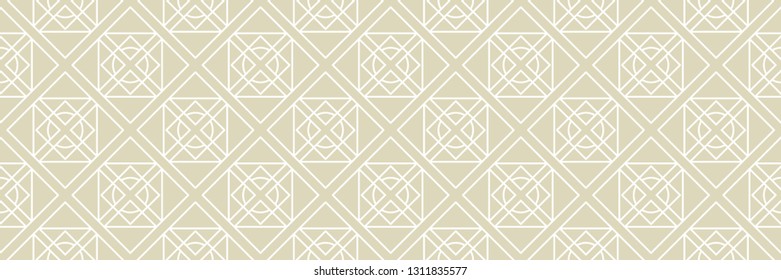 Geometric seamless pattern. White ornament on olive green long background