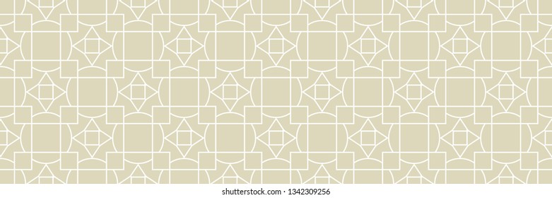 Geometric seamless pattern. White ornament on olive green long background